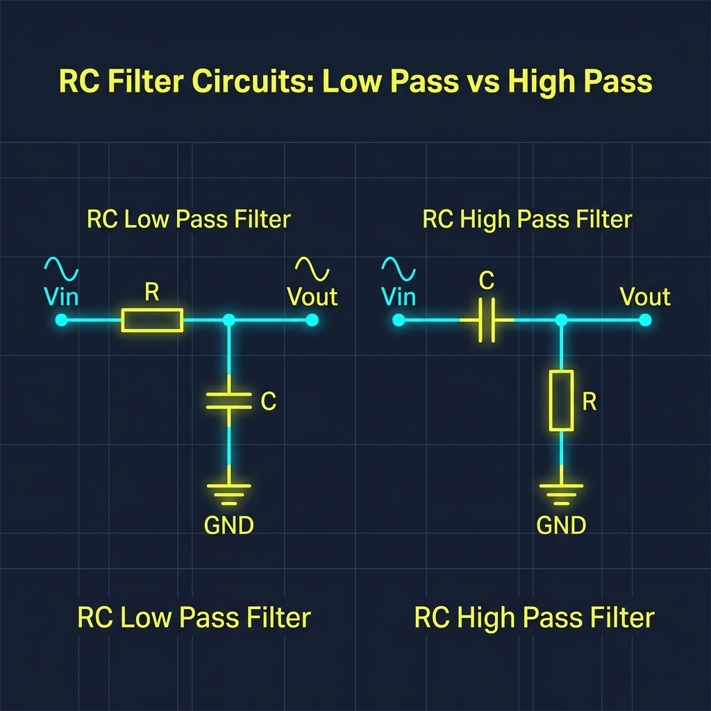 RC Low Pass and High Pass Filter Circuit Schematics